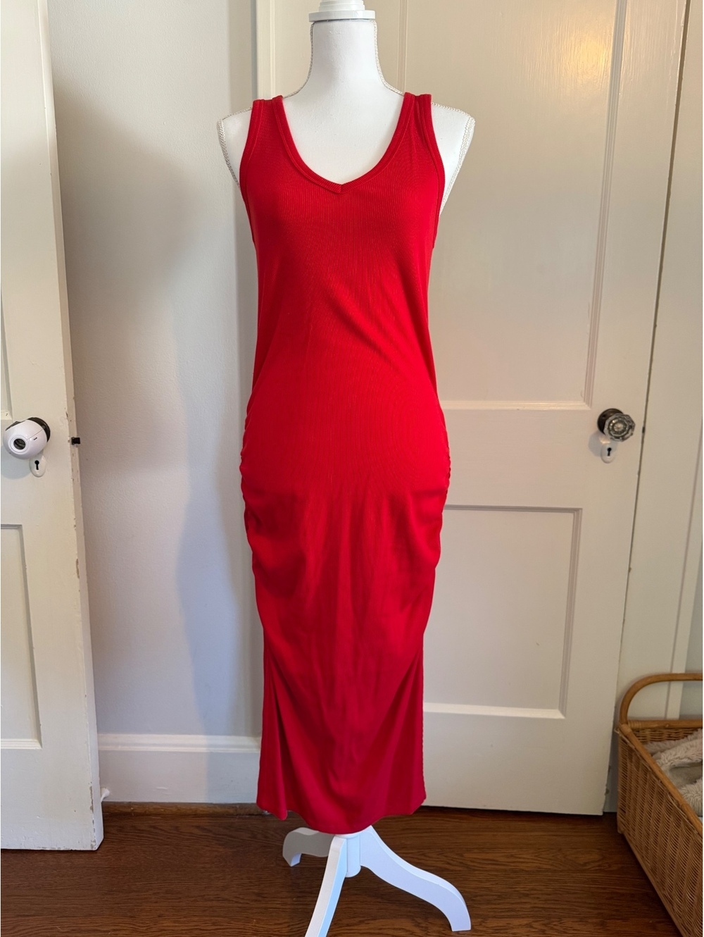 A new day Red Ribbed Sleeveless Midi Dress Medium
